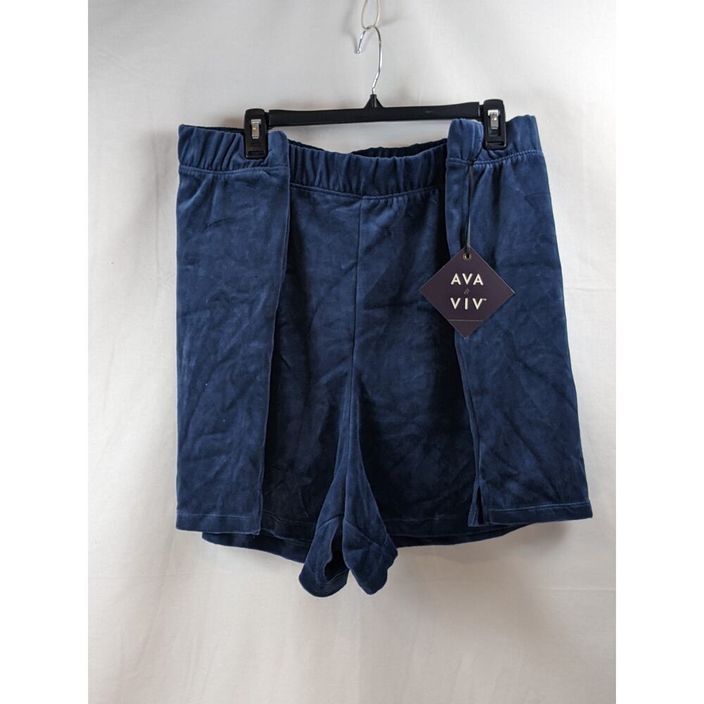 Velour High Rise Shorts Ava & Viv Pull‎ On Navy Blue 4X Plus Regular Fit Lounge - Picture 5 of 8